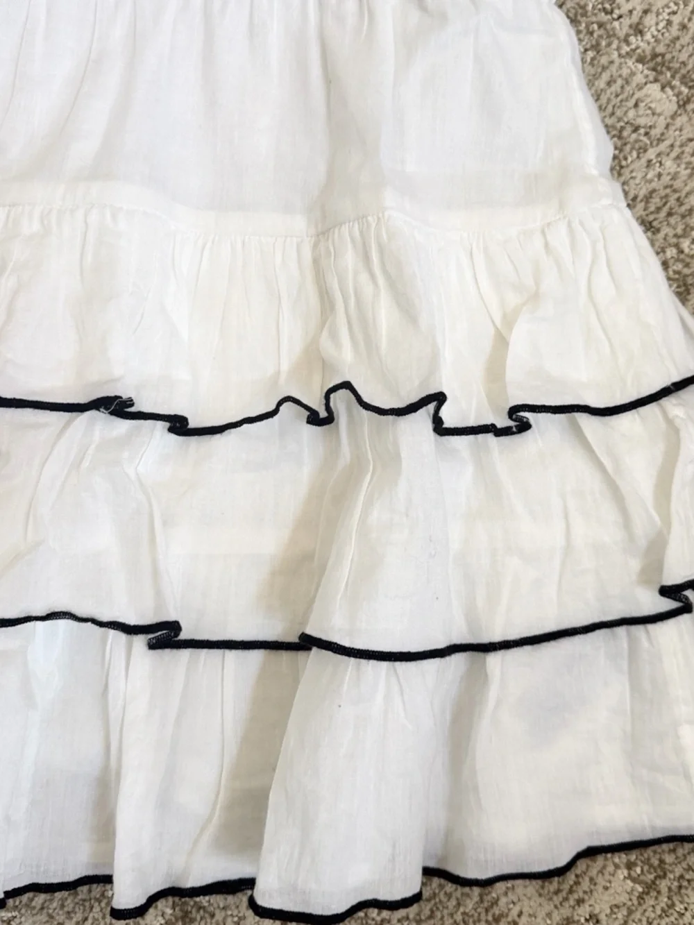 J. Crew Girls’ White/Navy Rosette Ruffle-Trim Dress—8